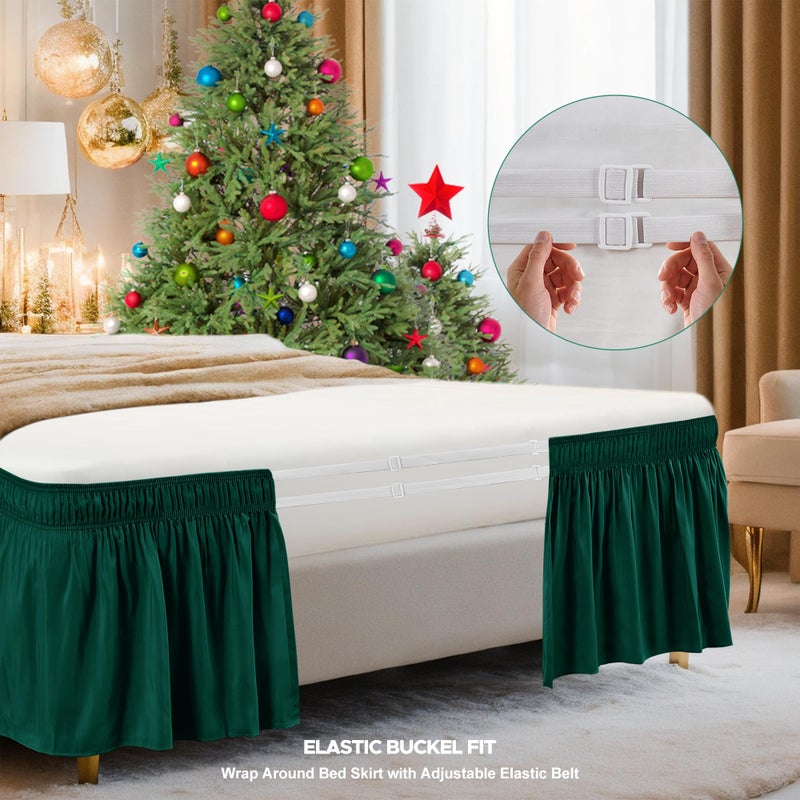 Biscaynebay Wrap Around Bed Skirts for Queen Beds 15" Drop, Christmas Hunter Green Adjustable Elastic Dust Ruffles Easy Fit Wrinkle & Fade Resistant Silky Luxurious Fabric Machine Washable - Image 4